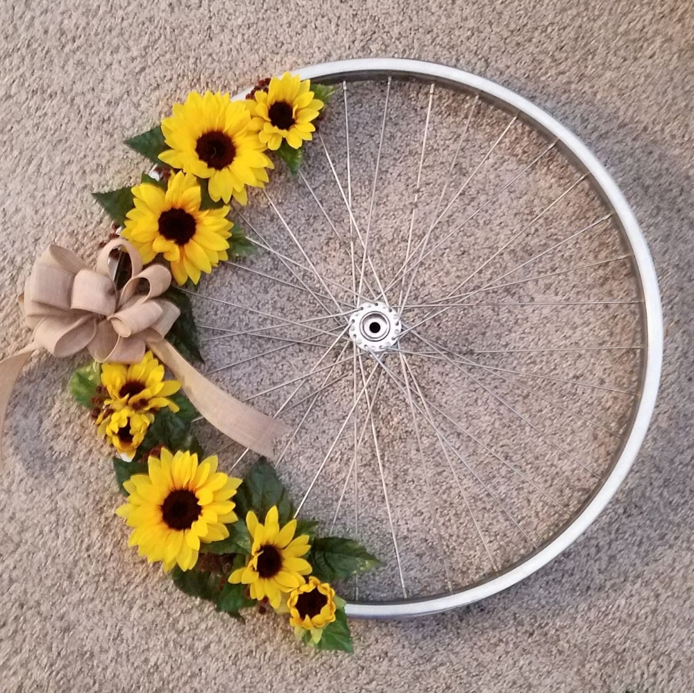 Sunflower Bicycle Wheel Wreath